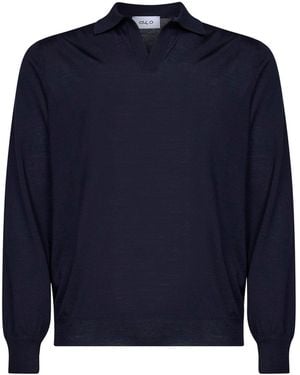 D 40 Virgin Wool Knit Buttonless Polo Shirt - Blue