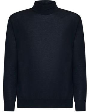 D 40 Virgin Wool Mock Neck Sweater - Blue