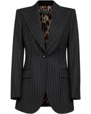 Dolce & Gabbana Pinstriped Stretch Wool Single-Breasted Jacket - Black
