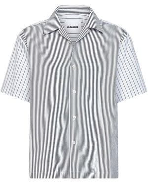 Jil Sander Striped Cotton Short-Sleeved Shirt - Grey