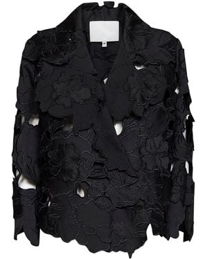 Costarellos Floral-Cut Embroidery Satin Tesha Blazer - Black