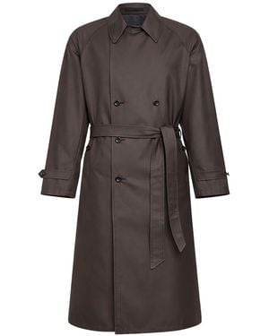 Giorgio Armani Silk Blend Twill Double-Breasted Trench Coat - Grey