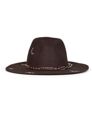Golden Goose Dark Wool Felt Fedora Hat With Embroidery - Brown