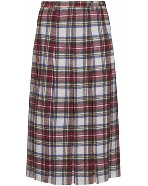 MM6 by Maison Margiela Tartan Wool-Blend Pleated Midi Skirt - White