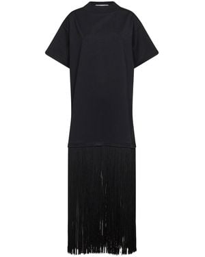 Alaïa Cotton Jersey T-Shirt-Style Fringed Dress - Black