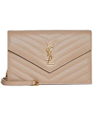 Saint Laurent Dark Cassandre Classic Envelope Clutch With Chain Shoulde Strap - Natural