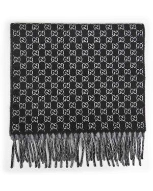 Gucci And Light Gg Wool And Cashmere Scarf - Grey