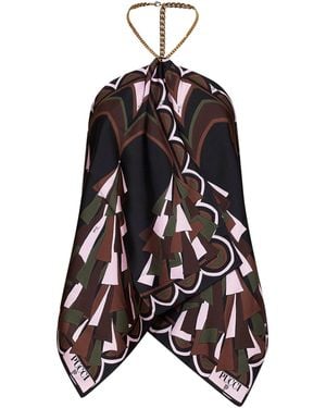 PUCCI Khaki And Baiadera-Print Silk Twill Chain Top - White