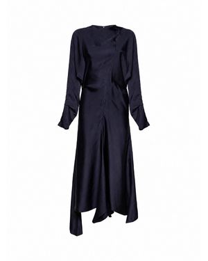 Uma Wang Dark Cupro Angle Asymmetric Midi Dress - Blue