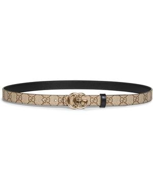 Gucci And Gg Marmont Reversible Thin Belt - White