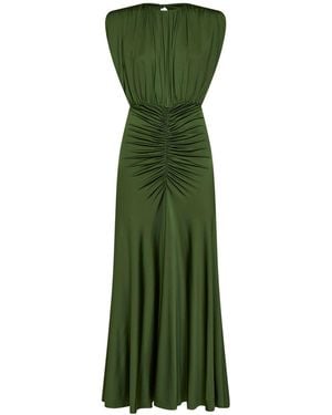 Self-Portrait Jersey Gathered Long Dress - Green
