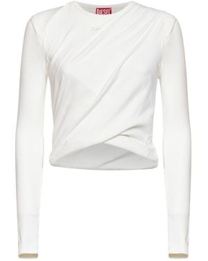 DIESEL Ribbed Jersey T-Asay-Pl Long-Sleeved T-Shirt - White