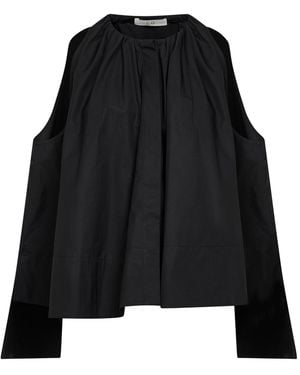 Co. Tton Satin Gathered Tunic Shirt - Black