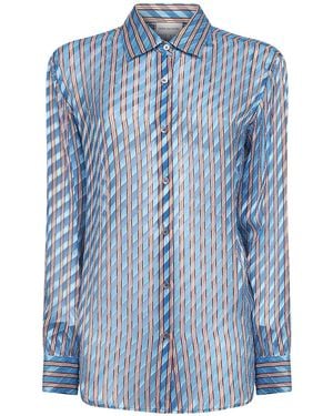 Dries Van Noten Devoré Viscose And Silk Striped Shirt - Blue