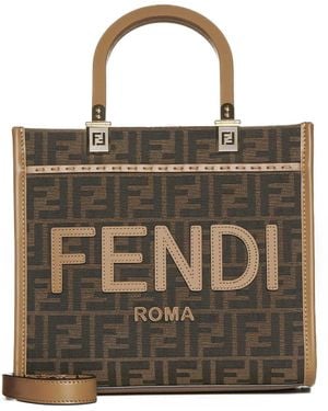 Fendi Sunshine Small Ff Jacquard Fabric Bag - Brown