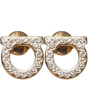 Ferragamo Orecchini Gancini Con Strass - Metallizzato