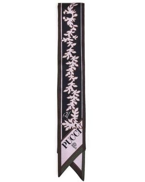 PUCCI Khaki And Selva And Iride-Prints Silk Twill Bandeau Scarf - White