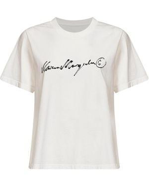 MM6 by Maison Margiela Washed Jersey T-Shirt With Calligraphic Print - White
