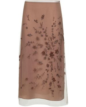 Fendi Tulle Embroidered Longuette Skirt - Brown