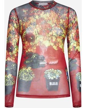 JW Anderson Flower Pot Print Tulle Top - Red