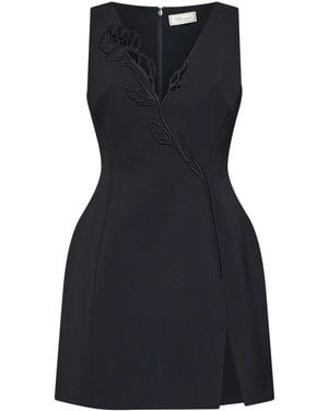 Blumarine Stretch Cady Mini Dress With Rose Embroidery - Black