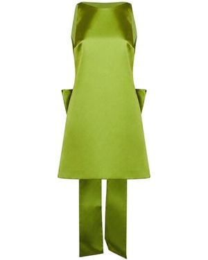 Self-Portrait Satin A-Line Mini Dress With Bow - Green