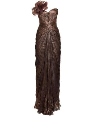 IRIS SERBAN Silk Metallic Tulle Suriel Long Column Dress - Brown