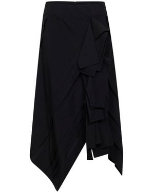 Bottega Veneta Wool Asymmetric Midi Skirt With Ruffles - Black