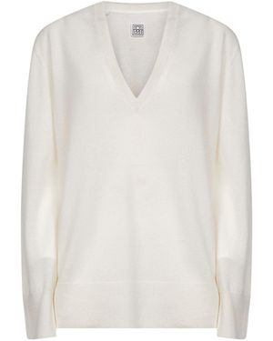 TOTEME Ecru Cashmere V-Neck Jumper - White