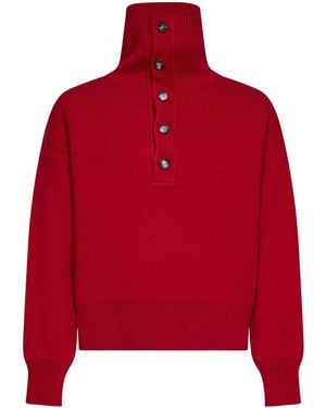 Ami Paris Compact Wool Knit Button-Up Jumper - Red