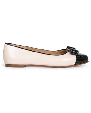 Ferragamo And Ballet Two-Tone Varina Ballet Flats - White