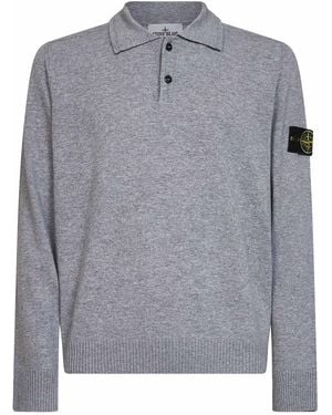 Stone Island Melange Lightweight Rws Geelong Wool Polo Shirt - Grey