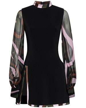 PUCCI Cady Mini Dress With Printed Inserts - Black