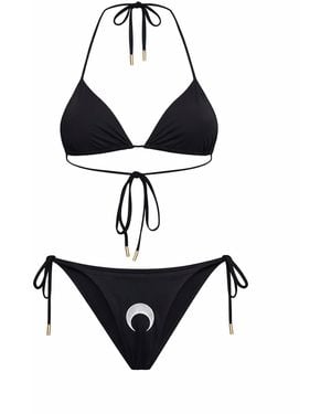 Marine Serre Stretch Jersey Bikini With Moon Embroidery - White