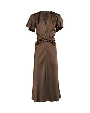 Blanca Vita Satin Alante Gathered Midi Dress - Brown