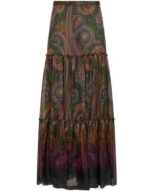 Etro Paisley-Printed Silk Chiffon Tiered Maxi Skirt - Natural
