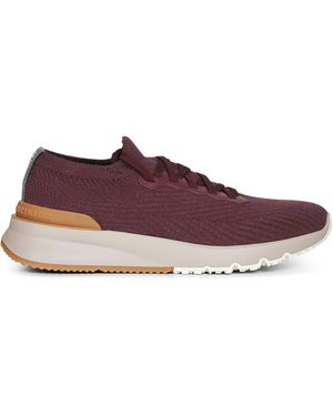 Brunello Cucinelli Burgundy Knit And Leather Runners - Purple