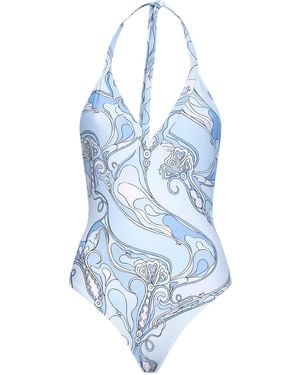 PUCCI Pale Orchidee-Print Stretch Lyca One-Piece Swimsuit - Blue