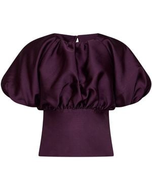 Self-Portrait Taffeta Short-Sleeved Top - Purple