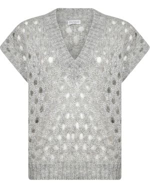 Brunello Cucinelli Mohair And Wispy Wool Dazzling Net Vest - Gray