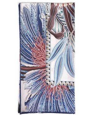 Ferragamo Ivory And Fiori E Farfalle-Print Silk Scarf - Blue