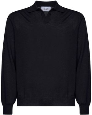 D 40 Virgin Wool Knit Buttonless Polo Shirt - Blue