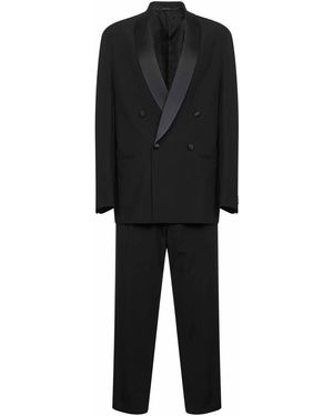Giorgio Armani Virgin Wool Crepe Double-Breasted Tuxedo Suit - Black