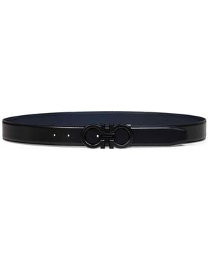 Ferragamo Two-Tone Gancini Reversible Belt - White