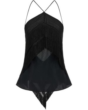 ANDAMANE Crêpe Top With Fringes - Black