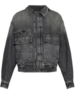 Versace Blouson Denim Cropped Washed Jacket - Gray