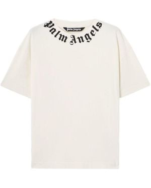 Palm Angels Neck Logo Regular Tee - White