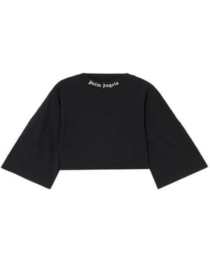 Palm Angels Cropped T-Shirt With Logo - Black