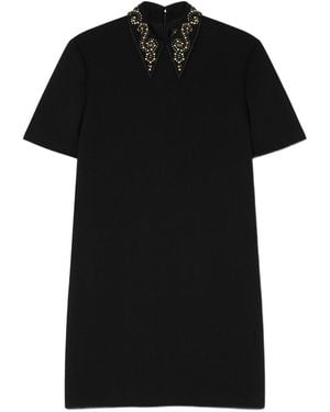 Versace Miniabito in crêpe di lana con borchie - Nero