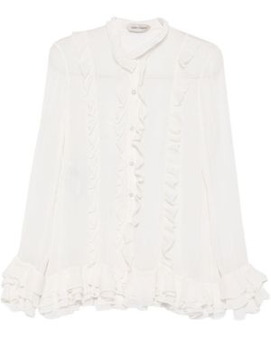Alberta Ferretti Ruffled Silk-Blend Blouse - White